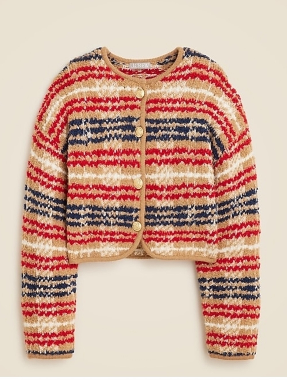 J. Crew Wool Blend Boucle Cropped Cardigan Sweater Jacket Gold Buttons Medium